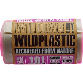 Müllbeutel Wildplastic® WILDBAG, Volumen 10 l, Stärke 20 µm, B 360 x H 565 mm, Recycling-LDPE, transparent, 15 Rollen à 25 Beutel