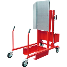 Mülltonnen-Kippstation MKS, für 120 & 240 l Tonnen, Ausschütthöhe 1480 mm, Kippwinkel 135°, bis 110 kg, Rollen, 12 V, RAL 3000