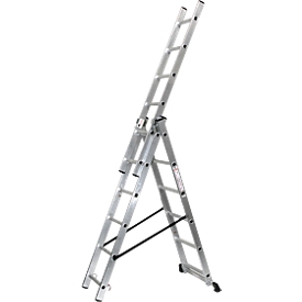 Multi-purpose ladder SZ metal, 3-part, with 3 x 6 rungs, up to 150 kg, EN 131, crossbar, spreader safety device, aluminum