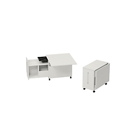 Multicontainer Home Office, verrijdbaar onderstel  opklapbaar zijpaneel rechts, B 480-1080 x D 800 x H 740 mm wit/wit