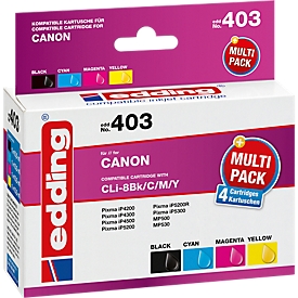 Multipack cartouches d'imprimante Edding compatibles avec CLI-8BK Canon, 4 couleurs, 965 pages