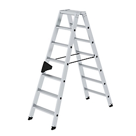 Munk aluminium trap, rechthoekige buisbomen, conische ladderboomgeleiding, nivello® ladderschoenen, ergo-pad® gripzone, tot 150 kg, 2x7 treden