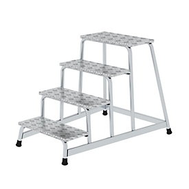 Munk Arbeitspodest, Aluminium, verschweisste Rohrkonstruktion, Warzenblechstufen, rutschfest, Bis 150 kg, Trittfläche B 550 x T 300 mm, 4-stufig