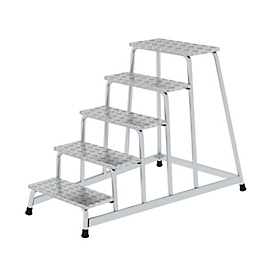 Munk Arbeitspodest, Aluminium, verschweisste Rohrkonstruktion, Warzenblechstufen, rutschfest, Bis 150 kg, Trittfläche B 550 x T 300 mm, 5-stufig