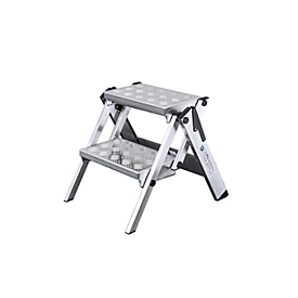 Munk folding step, 2 steps, aluminum, folding mechanism, non-slip, max. 150 kg, tread surface W 360 x D 230 mm, silver
