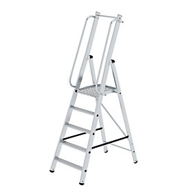 Munk Plattformleiter, 5 Stufen, Aluminium, stabile Rechteckrohr-Holme, grosse Plattform, Handläufe vormontiert, rutschsichere Leiterschuhe, 150 kg