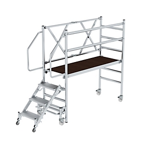 Munk rolling scaffold, with stairway access, H 1940 mm, folding frame, lifting rollers, platform height adjustable, handrails, guardrails, door-accessible