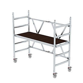 Munk rolsteiger, deurmontage, aluminium ronde buis, opklapbaar frame, tot 3,0 m werkhoogte, antislip platform, wielen Ø 125 mm, ruimtebesparend, B 0,75 mm