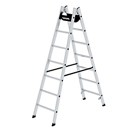 Munk sport trap, aluminium, rechthoekige buisbomen, geribbelde sporten, nivello® ladderschoenen, max. 150 kg, polyester gordelspreider veiligheidsvoorziening, 14 sporten