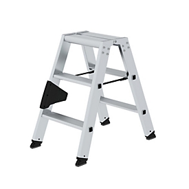Munk stepladder, double-sided, 2 x 3 steps, rectangular tube uprights, 80 mm steps, nivello® ladder shoes, ergo-pad® handle, 150 kg load capacity