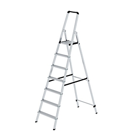 Munk Stufen-Stehleiter, Aluminium, 80 mm Stufen, max. 150 kg, rutschsicher, konische Führung, 235 mm Stufenabstand, 70° Neigung, 7 Stufen