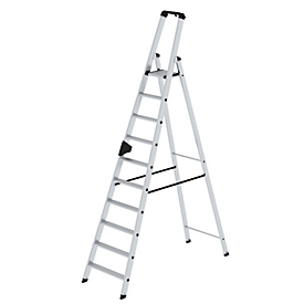 Munk Stufen-Stehleiter, Aluminium, einseitig begehbar, geriffelte Stufen, bis 150 kg, nivello® Leiterschuhe, 10 Stufen