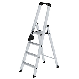 Munk Stufen-Stehleiter, Aluminium, einseitig begehbar, geriffelte Stufen, bis 150 kg, nivello® Leiterschuhe, 4 Stufen