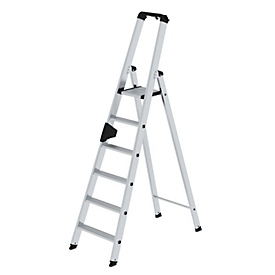Munk Stufen-Stehleiter, Aluminium, einseitig begehbar, geriffelte Stufen, bis 150 kg, nivello® Leiterschuhe, 6 Stufen