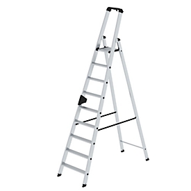 Munk Stufen-Stehleiter, Aluminium, einseitig begehbar, geriffelte Stufen, bis 150 kg, nivello® Leiterschuhe, 9 Stufen