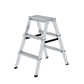 Munk Stufen-Stehleiter, beidseitig, Aluminium, 80 mm geriffelte Stufen, max. 150 kg, Spreizsicherung, 2 x 3 Stufen
