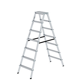 Munk trap, dubbelzijdig, aluminium, 80 mm geribbelde treden, max. 150 kg, veiligheidspal, 14 treden