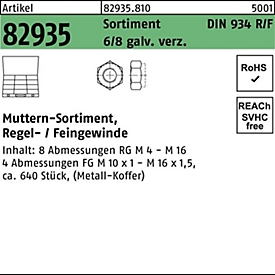 Muttersortiment DIN 934, 40-teilig, Regel-/Feingewinde, galvanisch verzinkt, 1 Stück