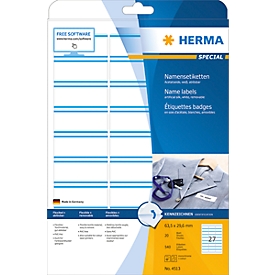 Namens- und Textiletiketten Herma, A4, 63,5 x 29,6 mm, weiß, blaue Streifen, 540 Stück