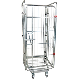 Nestbarer Rollbehälter, 4-seitig, verzinkt, Traglast 500 kg, ohne ZB