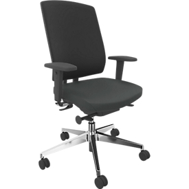 NetGo Bürodrehstuhl, mit Armlehnen, Synchronmechanik, höhen- und tiefenverstellbar, Weichbodenrollen, bis 125 kg, schwarz