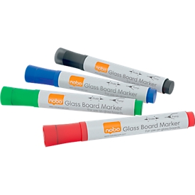 nobo glas-whiteboard markers, set van 4 gesorteerd