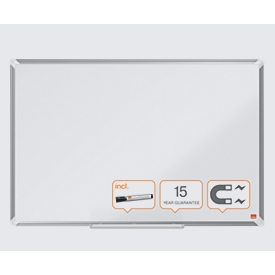 nobo Whiteboard Premium Plus, Stahl weiß emailliert, magnethaftend, B 900 x H 600 mm, inkl. abnehmbarer Stiftablage und 1 Boardmarker