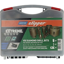 Norton Clipper Fliesenbohrkoffer Extreme VB, Ø 6-68 mm, Typ Sanitär, Diamantbohrkronen, M14-Anschluss, 9-teilig
