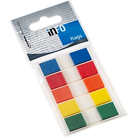 Notes auto-adhésives Flags INFO, 12.5 mm x 43 mm, 5 x 36 feuilles, classement par couleur