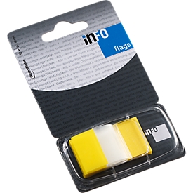 Notes auto-adhésives Flags INFO, 25 mm x 43 mm, 50 feuilles, jaune transparent