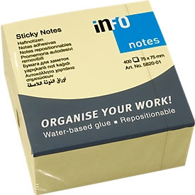 Notes auto-adhésives INFO, 75 mm x 75 mm, 1 x 400 feuilles