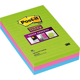 Notes auto-adhésives Super, ligné, 101 x 152 mm, 90 carnets de notes, pack de 3 blocs