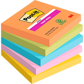 Notes auto-adhésives Super Sticky POST-IT, 76 x 76 mm, 90 feuilles, lot de 6, collection Bangkok