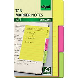 Notes auto-adhésives Tab Marker Notes Sigel, 3 couleurs, 42 feuilles, 98 x 148 mm, inscriptible