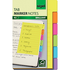 Notes auto-adhésives Tab Marker Notes Sigel, 6 couleurs, 42 feuilles, 98 x 148 mm, inscriptible