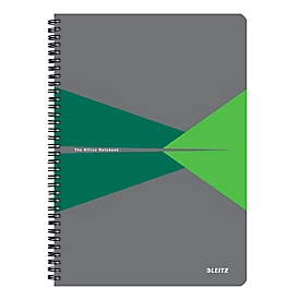 Notizbuch Leitz Office, Format A4, 90 karierte Blatt, lässt sich um 360° öffnen, Spiralbindung, Kunststoff-Einband, FSC®-zertifiziert, grün