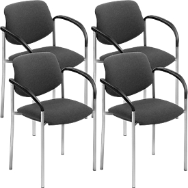 Nowy Styl Besucherstuhl STYL, mit Armlehnen, stapelbar bis 6 Stück, bis 110 kg, Bezugsstoff anthrazit, Gestell alusilber, 4 Stück