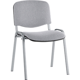 Nowy Styl Stapelstuhl ISO Basic, ohne Armlehnen, 4-Fußgestell, Stoffbezug, stapelbar bis 12 Stück, Bezug hellgrau, Gestell alusilber