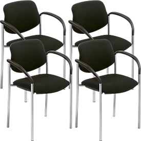 NowyStyl chaise visiteur STYL, avec accoudoirs, empilable jusqu'à 6 pièces, jusqu'à 110 kg, tissu noir, piétement alu-argent, 4 pièces