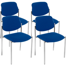 NowyStyl chaise visiteur STYL, sans accoudoirs, empilable jusqu'à 6 pièces, revêtement bleu, piétement alu argenté, jusqu'à 110 kg, 4 pièces