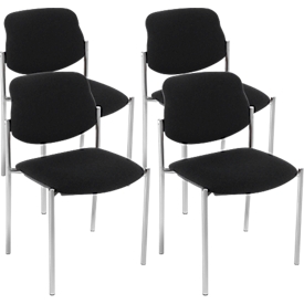NowyStyl chaise visiteur STYL, sans accoudoirs, empilable jusqu'à 6 pièces, revêtement noir, piétement alu argenté, jusqu'à 110 kg, 4 pièces