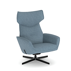 NowyStyl fauteuil pivotant Otuli, avec accoudoirs, fonction bascule, L 510 x P 525 x H 455 mm, housse polyester/aluminium, bleu denim/noir