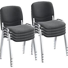 NowyStyl stapelstoelenset ISO BASIC, zonder armleuningen, stapelbaar tot 12 stuks, bekleding antraciet, frame chroom zilver, 8 stuks