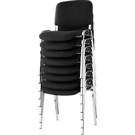 NowyStyl stapelstoelenset ISO BASIC, zonder armleuningen, stapelbaar tot 12 stuks, bekleding zwart, frame chroom zilver, 8 stuks