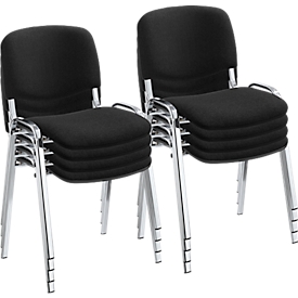 NowyStyl stapelstoelenset ISO BASIC, zonder armleuningen, stapelbaar tot 12 stuks, bekleding zwart, frame chroom zilver, 8 stuks