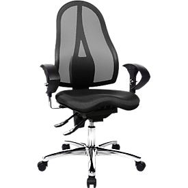 Office chair Topstar SITNESS 15, permanent contact, with armrests, mesh backrest, orthopaedic seat Fitness black