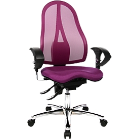 Office chair Topstar SITNESS 15, permanent contact, with armrests, mesh backrest, orthopaedic seat Fitness purple