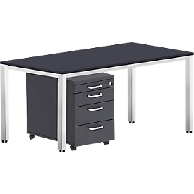 Offre complète BEXXSTAR : bureau l. 1600 x P 800 mm - piètement carré + caisson à roulettes - noir