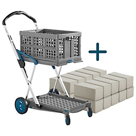 Offre complète Mobilier pliant CLAX®, 2 étages, jusqu'à 60 kg, boîte pliante 46 l, gris/pétrole + 5000 x Schäfer Shop Pure essuie-mains en papier gratuit, 1 épaisseur, naturel