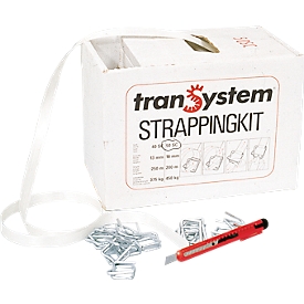 Omsnoeringssysteem tranSystem STRAPPINGKIT, polyesterband, en 100 klemmen